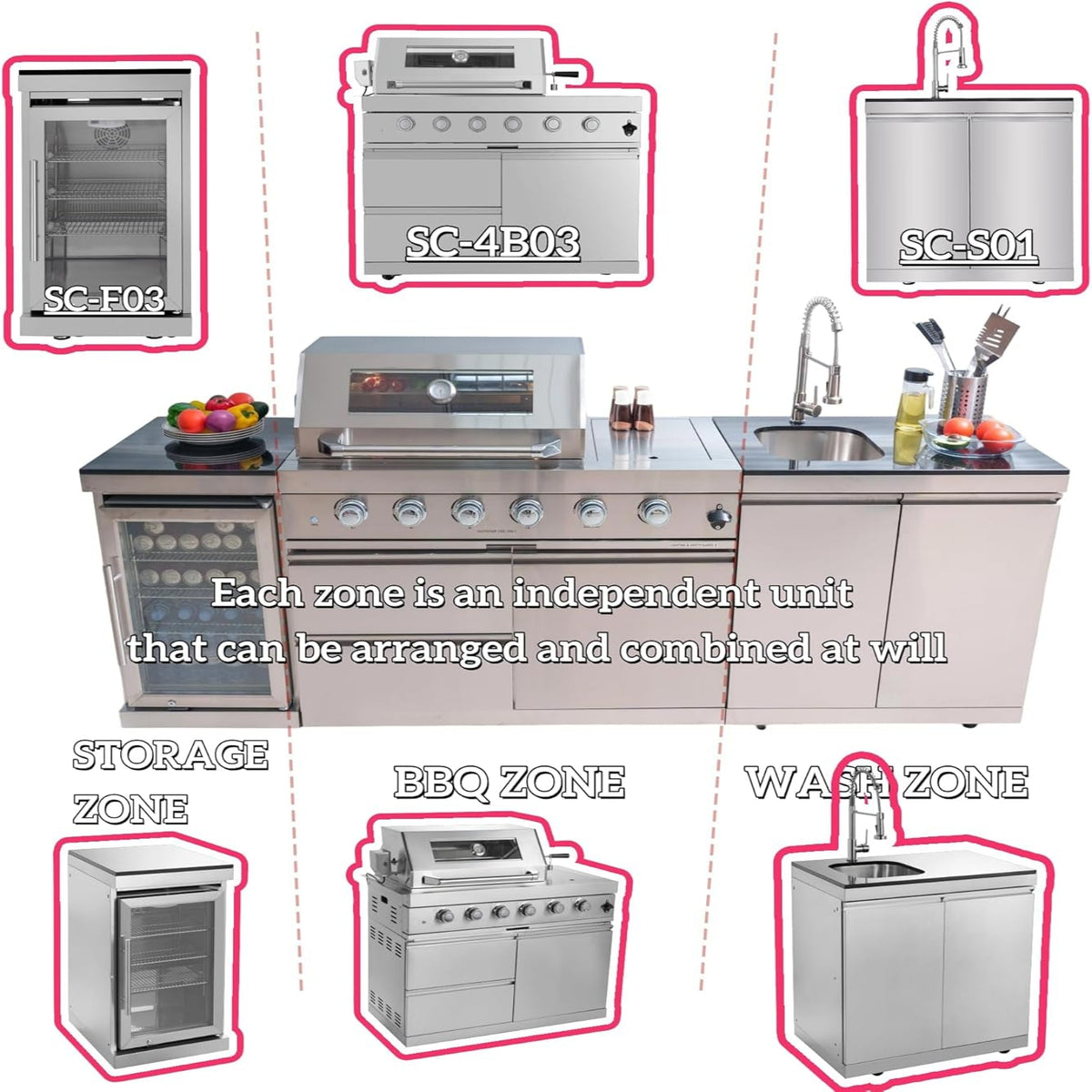 98" 4-Burner Stainless Steel Outdoor Kitchen Island with Fridge & Sink — product view 6