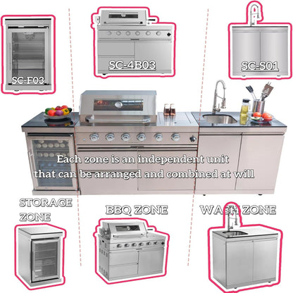 98" 4-Burner Stainless Steel Outdoor Kitchen Island with Fridge & Sink — product view 6
