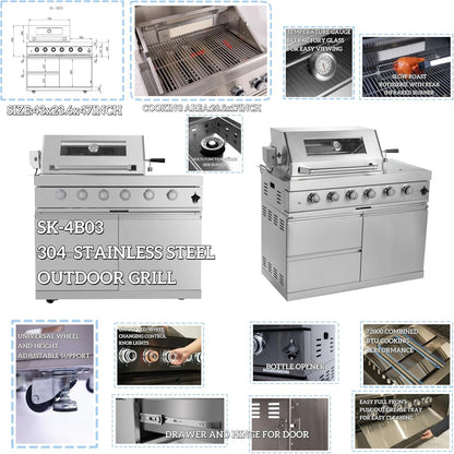 98" 4-Burner Stainless Steel Outdoor Kitchen Island with Fridge & Sink — product view 7