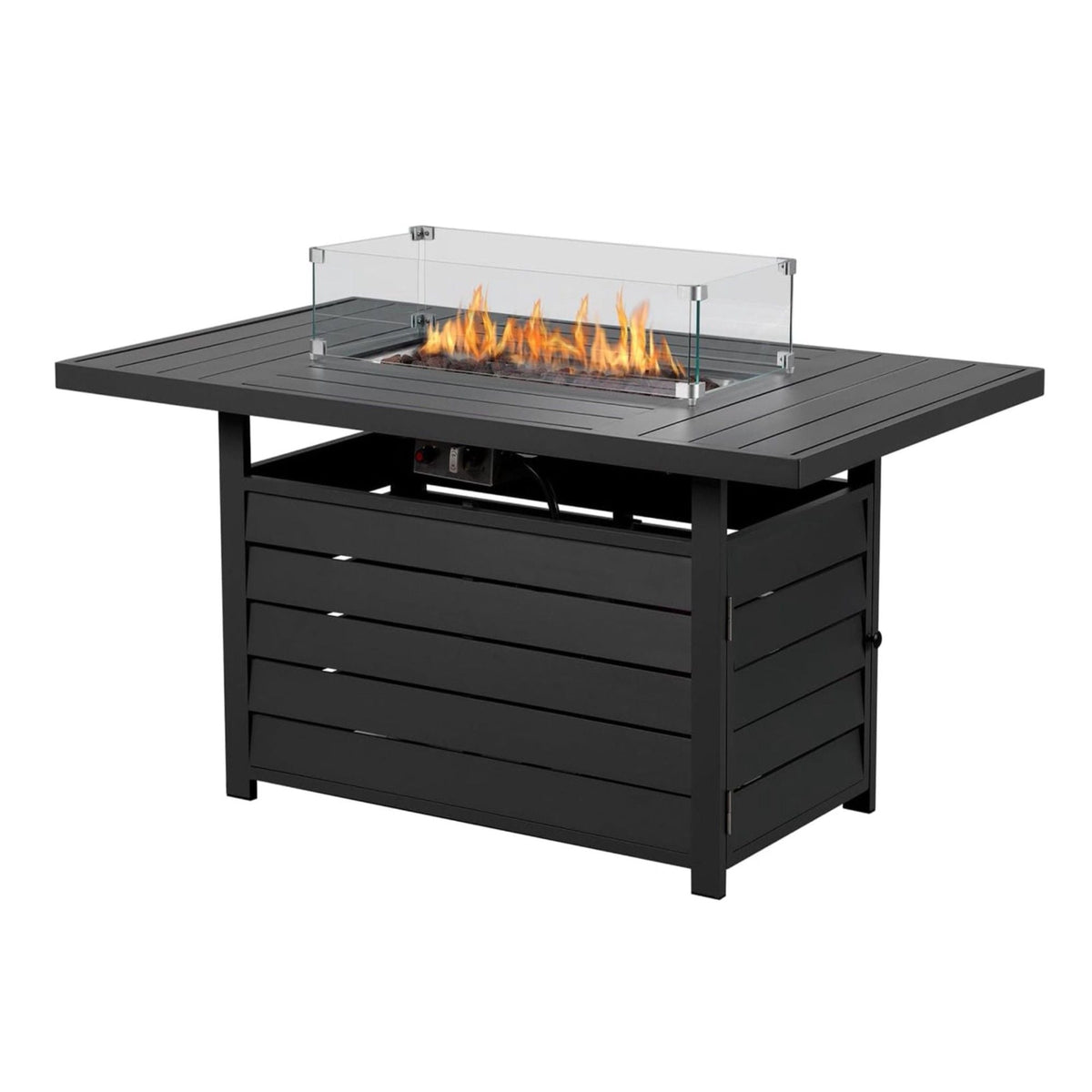Rectangular Propane Fire Pit Table With Burner, Lava Rock, Waterproof Cover