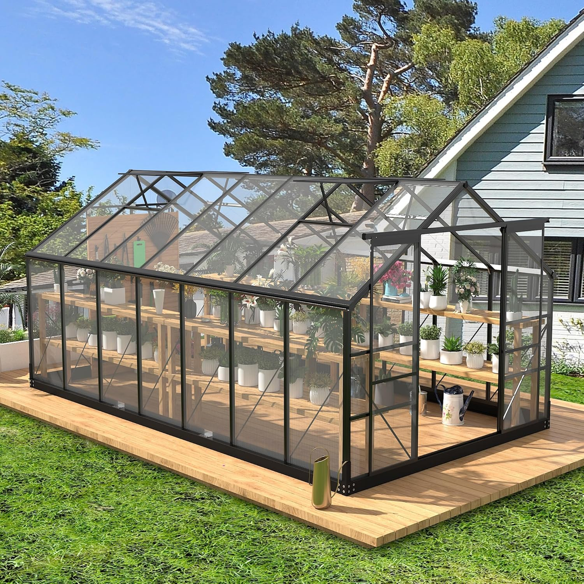 8x14.2 Ft Polycarbonate Walk-In Greenhouse – Aluminum Frame — product view 2