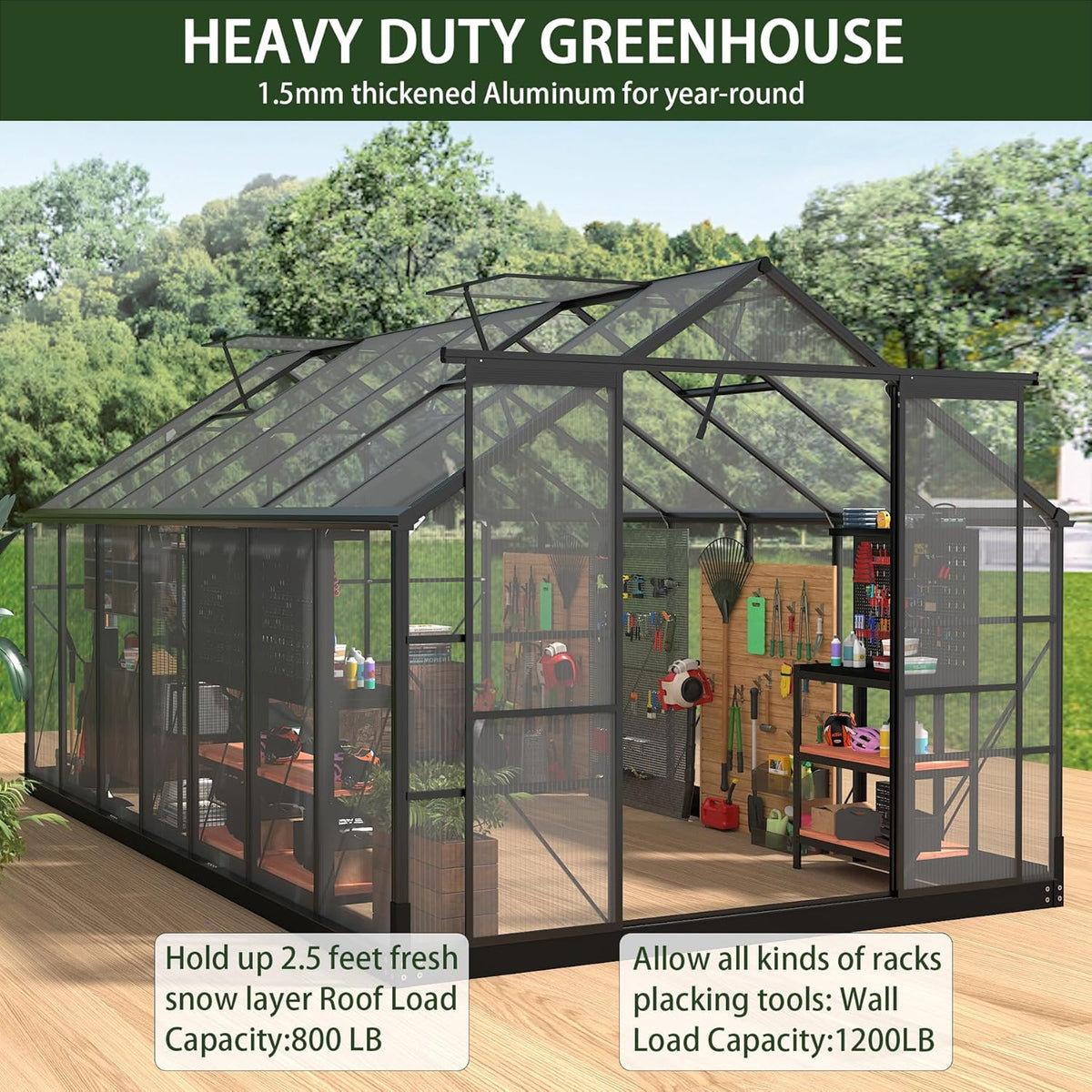 8x14.2 Ft Polycarbonate Walk-In Greenhouse – Aluminum Frame — product view 3