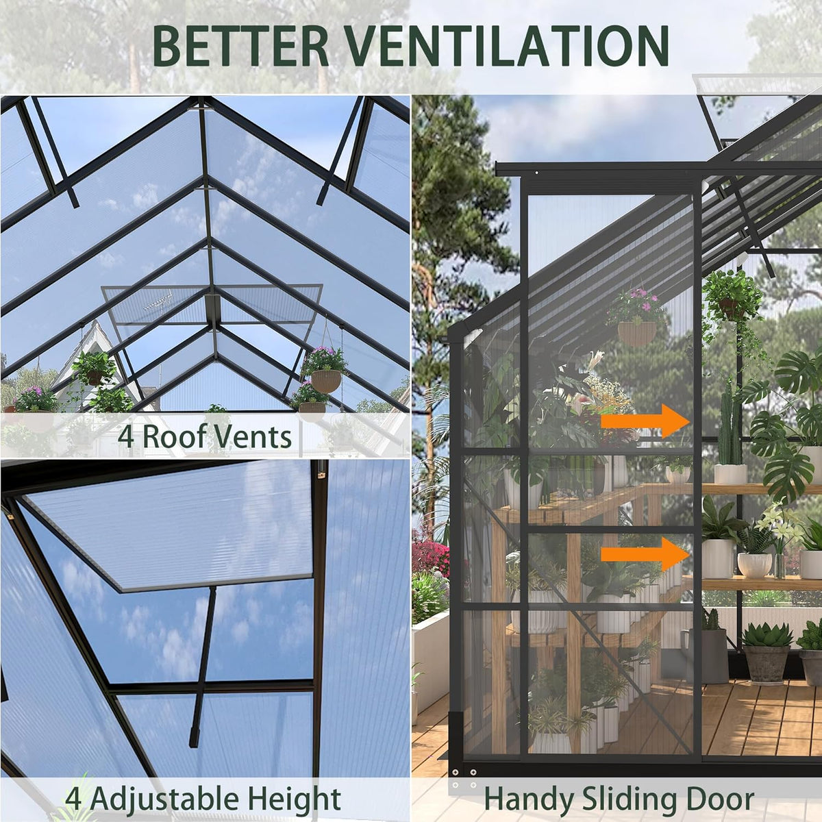 8x14.2 Ft Polycarbonate Walk-In Greenhouse – Aluminum Frame — product view 6