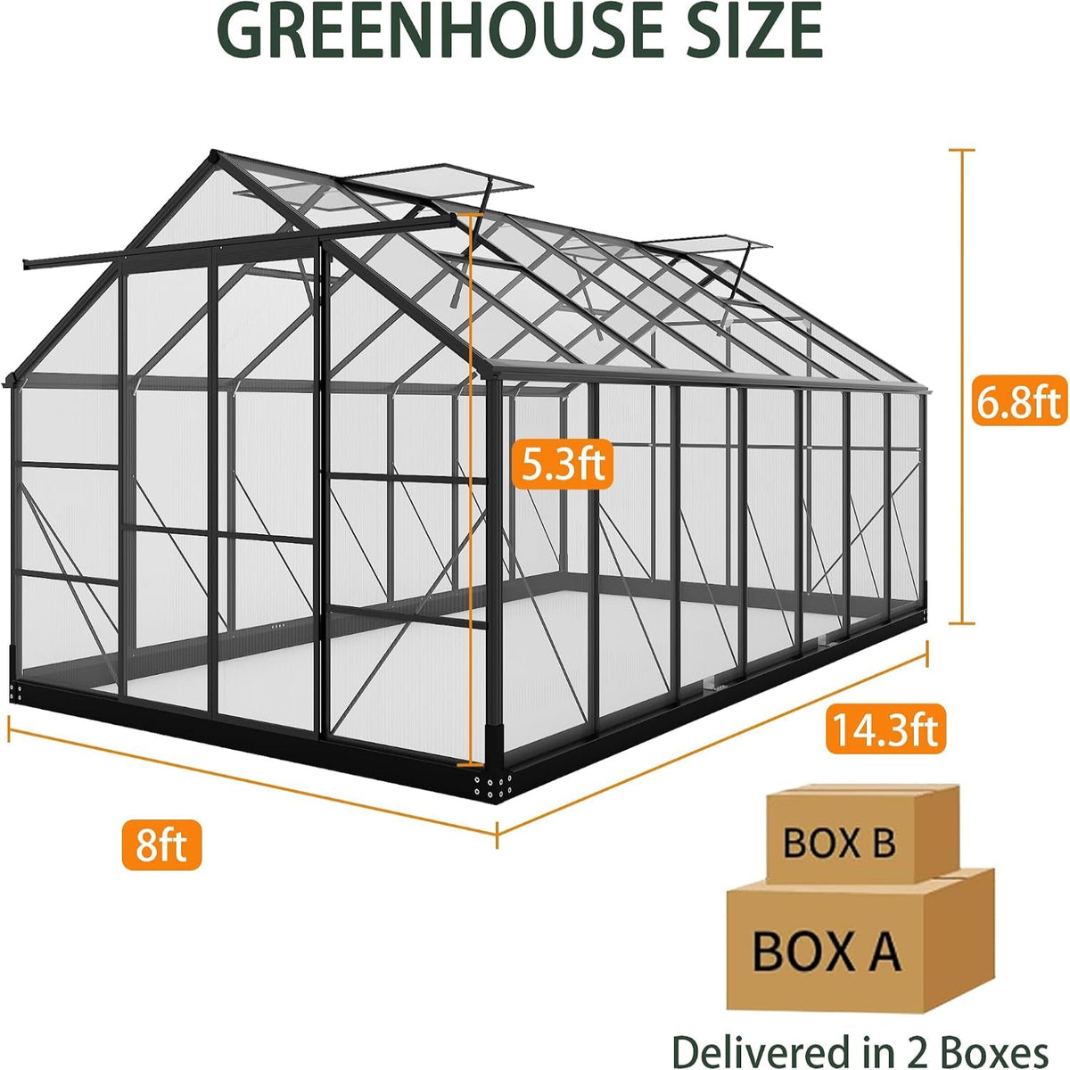 8x14.2 Ft Polycarbonate Walk-In Greenhouse – Aluminum Frame — product view 7