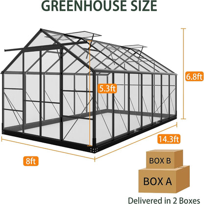 8x14.2 Ft Polycarbonate Walk-In Greenhouse – Aluminum Frame — product view 7