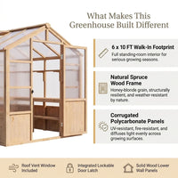6X10 FT Wooden Greenhouse for Outdoor, Walk-In Greenhouse Kit with Ventilated Window & Lockable Door & Polycarbonate Panels, Large Wood Frame Green House for Garden, Backyard, Patio, Lawn, Plant — Results & Stats