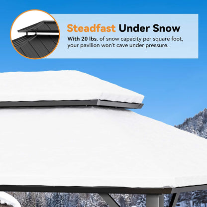 Alora Luxury Double Roof Hardtop Aluminum Gazebo With Decor Hooks, Mosquito Nettings, And LED Lights (SAK91824)