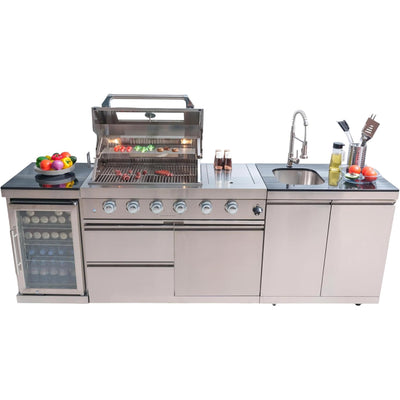 104" Modular Outdoor Kitchen Island with Grill, Sink & Refrigerator