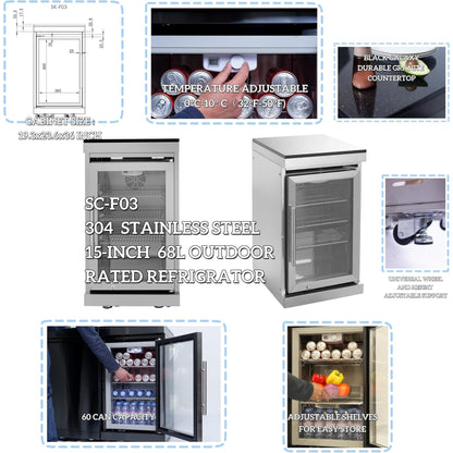 Modular Outdoor Kitchen BBQ Island, 104" Outdoor Kitchen Propane Gas Island Grill with Sink, Compact Refrigerator, Storage Cabinets, Rotisserie Kit (Silver, 104") — product view 6