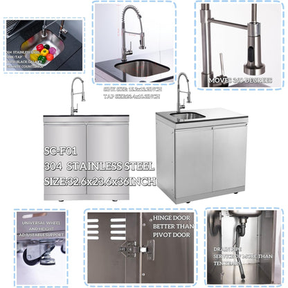 Modular Outdoor Kitchen BBQ Island, 104" Outdoor Kitchen Propane Gas Island Grill with Sink, Compact Refrigerator, Storage Cabinets, Rotisserie Kit (Silver, 104") — product view 8