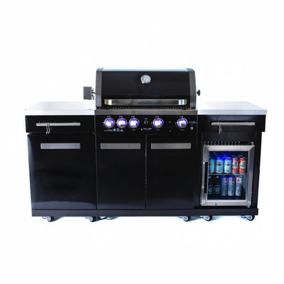 70" Black Stainless Steel Outdoor Kitchen Island with Refrigerator &