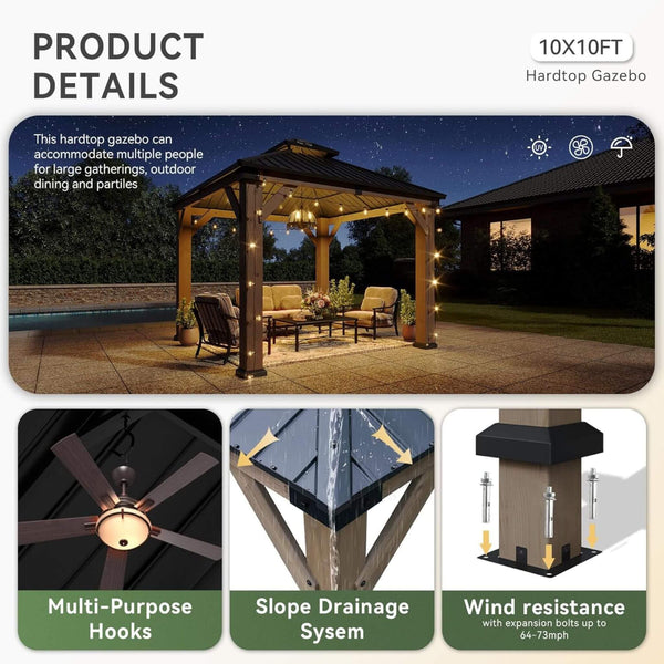 Alora Premium Outdoor Cedar Wood Galvanized Steel Hardtop Gazebo (SAK23907)